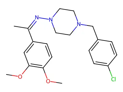 4-(4-chlorobenzyl)-N-[(1E)-1-(3,4-dimethoxyphenyl)ethylidene]piperazin-1-amine structure