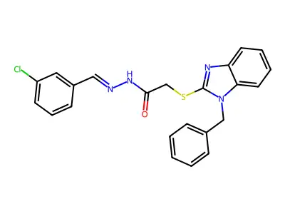 2-(1-benzylbenzimidazol-2-yl)sulfanyl-N-[(E)-(3-chlorophenyl)methylideneamino]acetamide structure