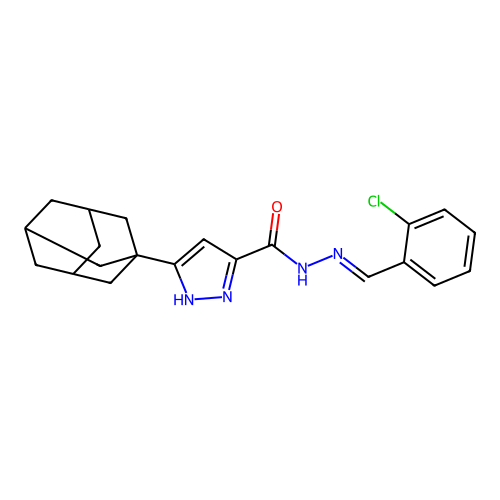 (E)-3-((1S,3s)-adamantan-1-yl)-N'-(2-chlorobenzylidene)-1H-pyrazole-5-carbohydrazide structure