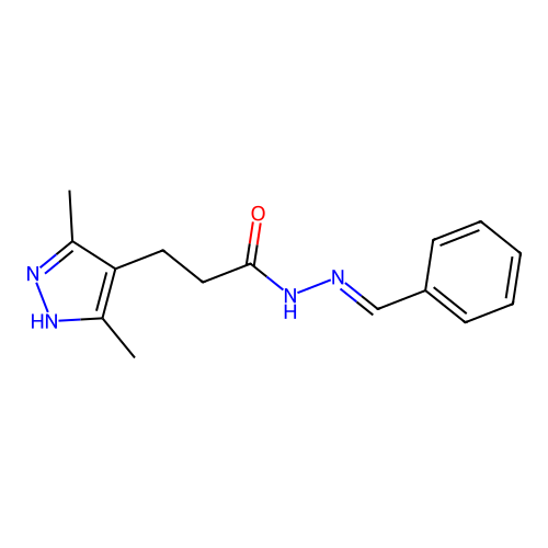 3-(3,5-dimethyl-1H-pyrazol-4-yl)-N'-[(E)-phenylmethylidene]propanehydrazide structure