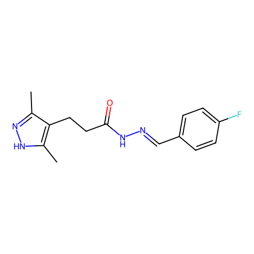 3-(3,5-dimethyl-1H-pyrazol-4-yl)-N'-[(E)-(4-fluorophenyl)methylidene]propanehydrazide structure