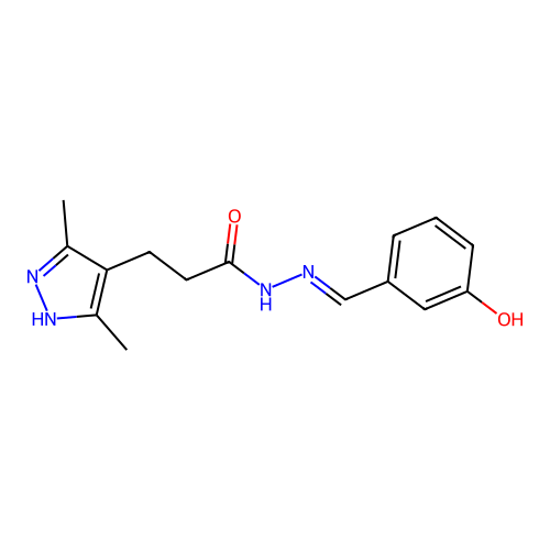 (E)-3-(3,5-dimethyl-1H-pyrazol-4-yl)-N'-(3-hydroxybenzylidene)propanehydrazide structure