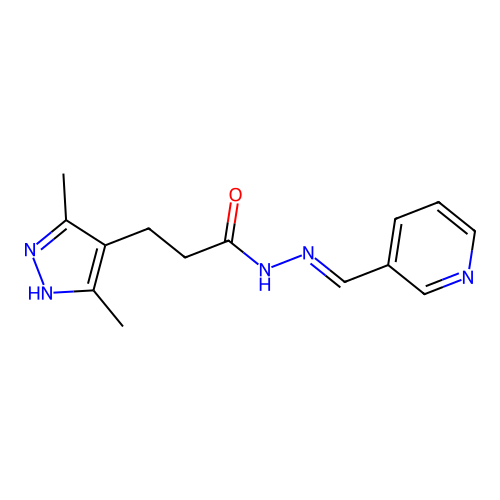 3-(3,5-dimethyl-1H-pyrazol-4-yl)-N-[(E)-pyridin-3-ylmethylideneamino]propanamide structure
