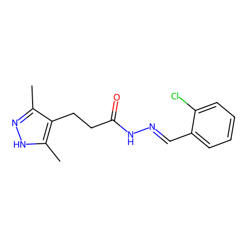 N'-[(E)-(2-chlorophenyl)methylidene]-3-(3,5-dimethyl-1H-pyrazol-4-yl)propanehydrazide structure