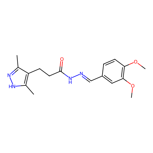 (E)-N'-(3,4-dimethoxybenzylidene)-3-(3,5-dimethyl-1H-pyrazol-4-yl)propanehydrazide structure