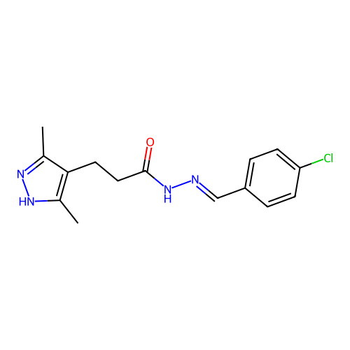 (E)-N'-(4-chlorobenzylidene)-3-(3,5-dimethyl-1H-pyrazol-4-yl)propanehydrazide structure
