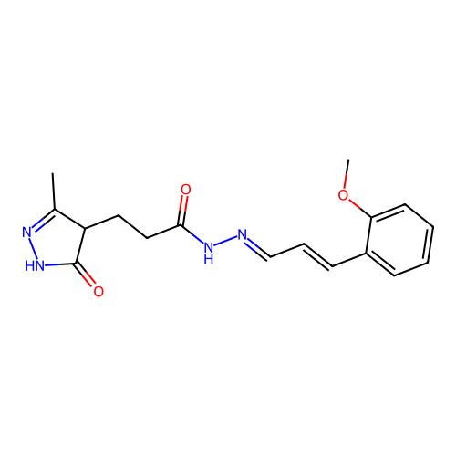 (E)-N'-((E)-3-(2-methoxyphenyl)allylidene)-3-(3-methyl-5-oxo-4,5-dihydro-1H-pyrazol-4-yl)propanehydrazide structure
