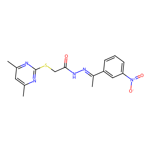 2-[(4,6-dimethylpyrimidin-2-yl)sulfanyl]-N'-[(1E)-1-(3-nitrophenyl)ethylidene]acetohydrazide structure