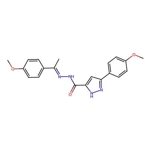 3-(4-methoxyphenyl)-N'-[(1E)-1-(4-methoxyphenyl)ethylidene]-1H-pyrazole-5-carbohydrazide structure