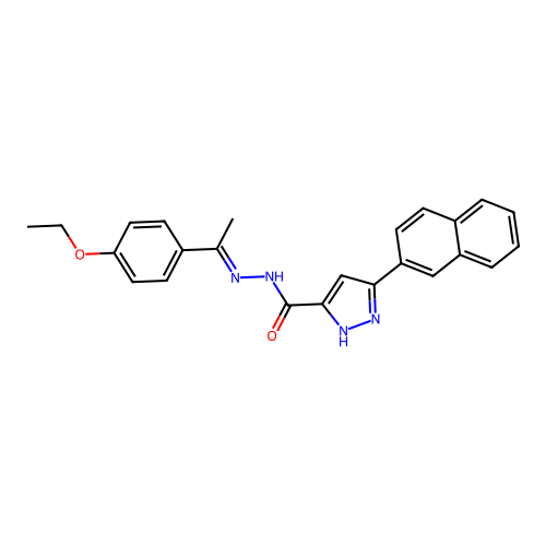 (E)-N'-(1-(4-ethoxyphenyl)ethylidene)-3-(naphthalen-2-yl)-1H-pyrazole-5-carbohydrazide structure