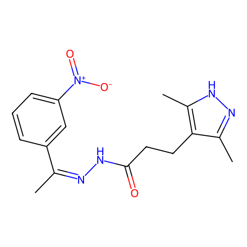 3-(3,5-dimethyl-1H-pyrazol-4-yl)-N-[(Z)-1-(3-nitrophenyl)ethylideneamino]propanamide structure