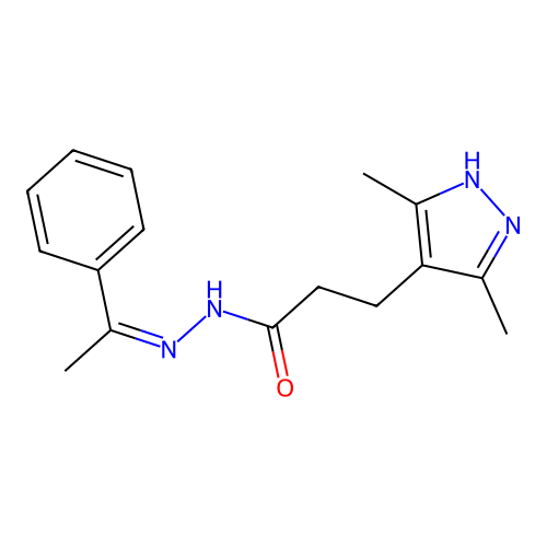 (Z)-3-(3,5-dimethyl-1H-pyrazol-4-yl)-N'-(1-phenylethylidene)propanehydrazide structure