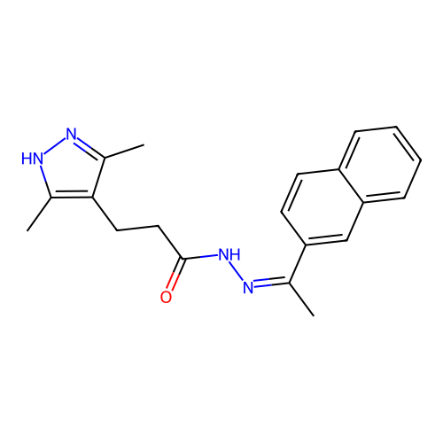 (Z)-3-(3,5-dimethyl-1H-pyrazol-4-yl)-N'-(1-(naphthalen-2-yl)ethylidene)propanehydrazide structure