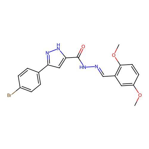 (E)-3-(4-bromophenyl)-N'-(2,5-dimethoxybenzylidene)-1H-pyrazole-5-carbohydrazide structure