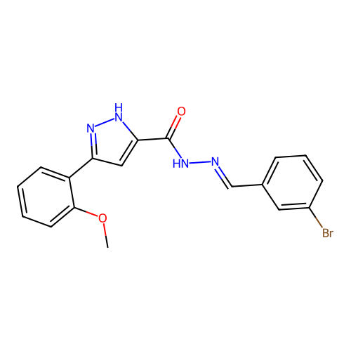 N'-(3-bromobenzylidene)-3-(2-methoxyphenyl)-1H-pyrazole-5-carbohydrazide structure