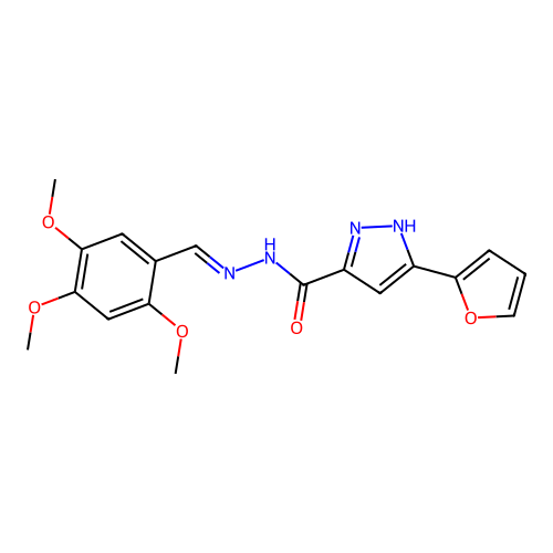 (E)-3-(furan-2-yl)-N'-(2,4,5-trimethoxybenzylidene)-1H-pyrazole-5-carbohydrazide structure