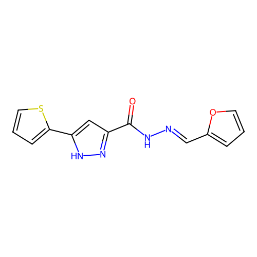 N'-[(E)-furan-2-ylmethylidene]-3-(thiophen-2-yl)-1H-pyrazole-5-carbohydrazide structure