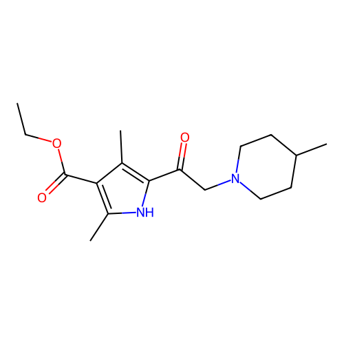 Ethyl 2,4-dimethyl-5-[2-(4-methylpiperidyl)acetyl]pyrrole-3-carboxylate structure