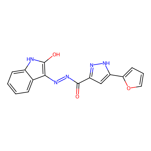 (3-(2-furyl)pyrazol-5-yl)-N-[(2-oxo(1H-benzo[d]azolin-3-ylidene))azamethyl]car boxamide structure
