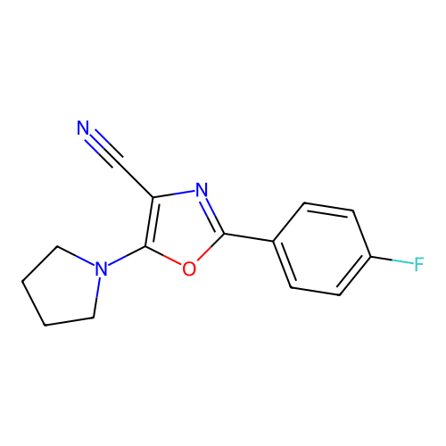 2-(4-Fluorophenyl)-5-(pyrrolidin-1-yl)-1,3-oxazole-4-carbonitrile structure