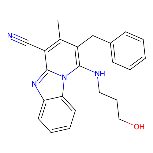 2-benzyl-1-[(3-hydroxypropyl)amino]-3-methylpyrido[1,2-a]benzimidazole-4-carbonitrile structure