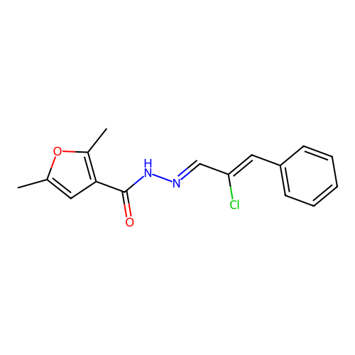 N'-[(1E,2Z)-2-chloro-3-phenylprop-2-en-1-ylidene]-2,5-dimethylfuran-3-carbohydrazide structure