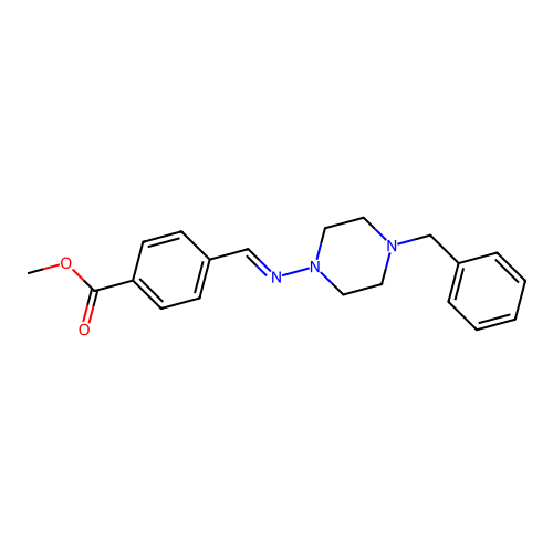Methyl 4-{[(4-benzyl-1-piperazinyl)imino]methyl}benzoate structure