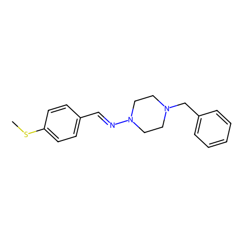 (E)-4-benzyl-N-(4-(methylthio)benzylidene)piperazin-1-amine structure