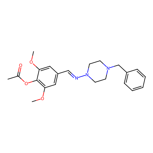 4-{(E)-[(4-benzyl-1-piperazinyl)imino]methyl}-2,6-dimethoxyphenyl acetate structure