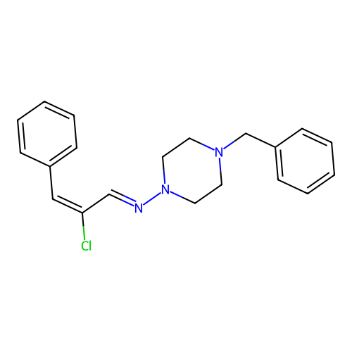 (E)-4-benzyl-N-((E)-2-chloro-3-phenylallylidene)piperazin-1-amine structure