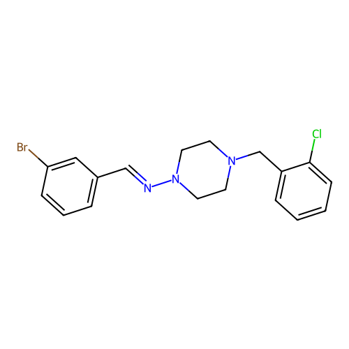 (E)-N-(3-bromobenzylidene)-4-(2-chlorobenzyl)piperazin-1-amine structure