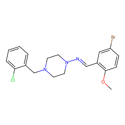(5-Bromo-2-methoxy-benzylidene)-(4-(2-chloro-benzyl)-piperazin-1-YL)-amine structure