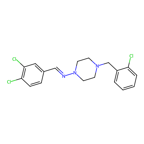 4-(2-chlorobenzyl)-N-[(E)-(3,4-dichlorophenyl)methylidene]piperazin-1-amine structure