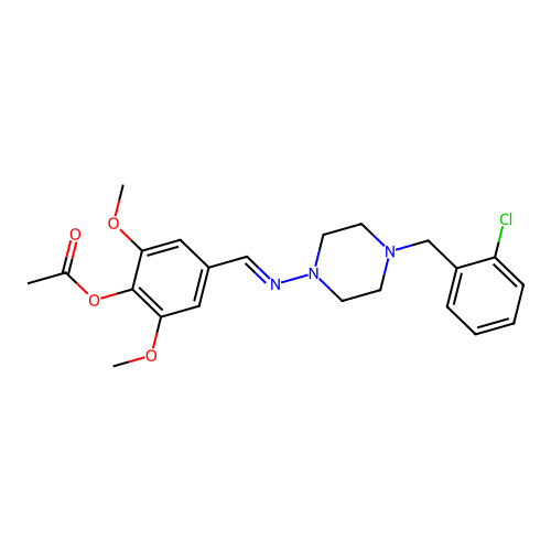 4-({[4-(2-Chlorobenzyl)-1-piperazinyl]imino}methyl)-2,6-dimethoxyphenyl acetate structure