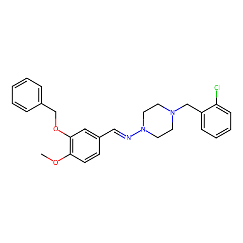 (E)-N-(3-(benzyloxy)-4-methoxybenzylidene)-4-(2-chlorobenzyl)piperazin-1-amine structure