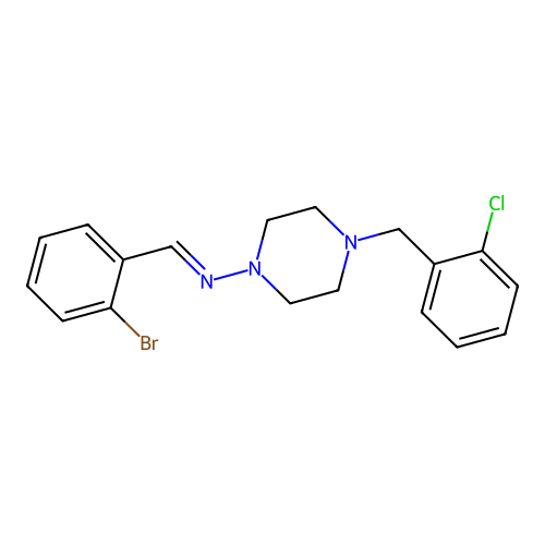 (E)-N-(2-bromobenzylidene)-4-(2-chlorobenzyl)piperazin-1-amine structure