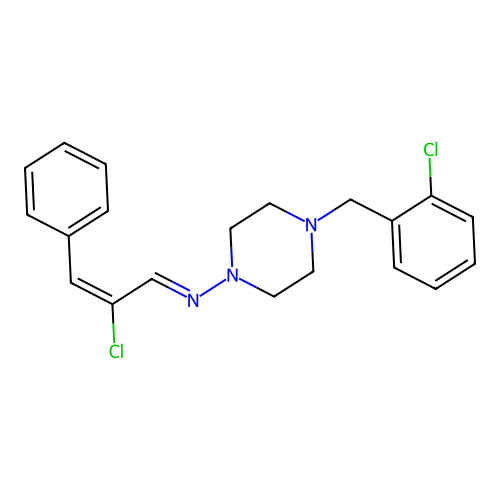 (E)-2-chloro-N-[4-[(2-chlorophenyl)methyl]piperazin-1-yl]-3-phenylprop-2-en-1-imine structure