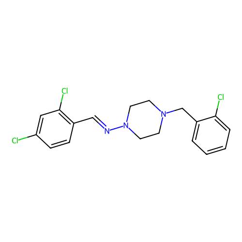 4-(2-chlorobenzyl)-N-[(E)-(2,4-dichlorophenyl)methylidene]piperazin-1-amine structure