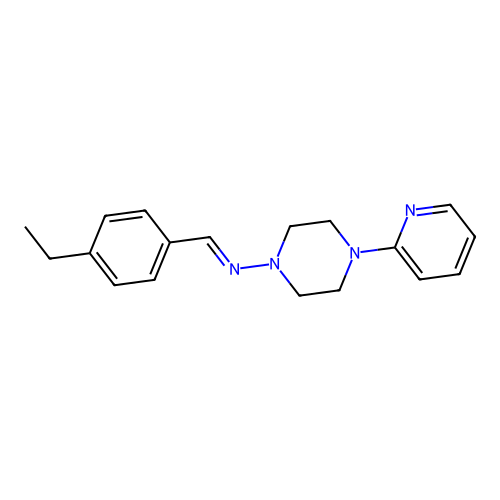 N-[(E)-(4-ethylphenyl)methylidene]-4-(pyridin-2-yl)piperazin-1-amine structure