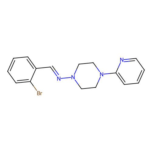 N-[(E)-(2-bromophenyl)methylidene]-4-(pyridin-2-yl)piperazin-1-amine structure