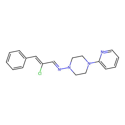 N-(2-chloro-3-phenyl-2-propen-1-ylidene)-4-(2-pyridinyl)-1-piperazinamine structure