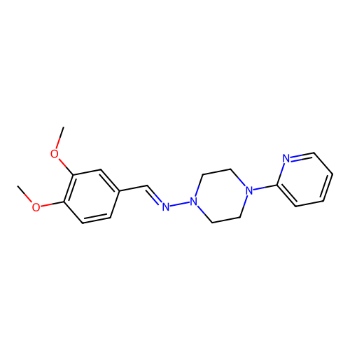 N-[(E)-(3,4-dimethoxyphenyl)methylidene]-4-(2-pyridinyl)-1-piperazinamine structure