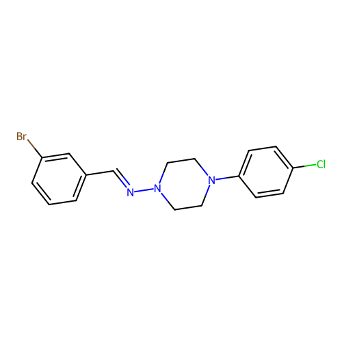 N-(3-bromobenzylidene)-4-(4-chlorophenyl)-1-piperazinamine structure