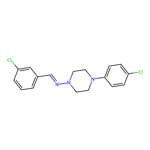 (3-Chloro-benzylidene)-(4-(4-chloro-phenyl)-piperazin-1-YL)-amine structure