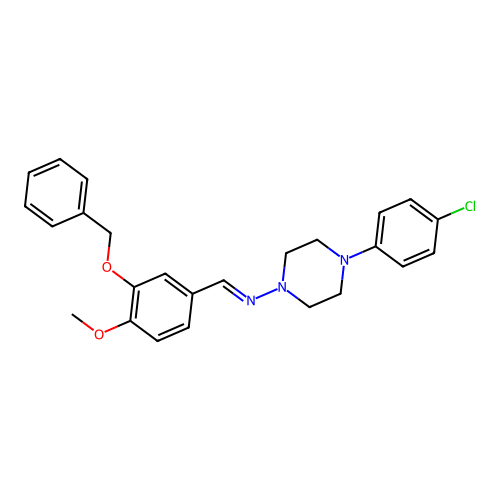 (E)-N-(3-(benzyloxy)-4-methoxybenzylidene)-4-(4-chlorophenyl)piperazin-1-amine structure