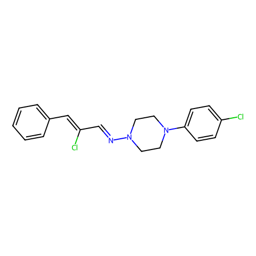 (E)-N-((Z)-2-chloro-3-phenylallylidene)-4-(4-chlorophenyl)piperazin-1-amine structure
