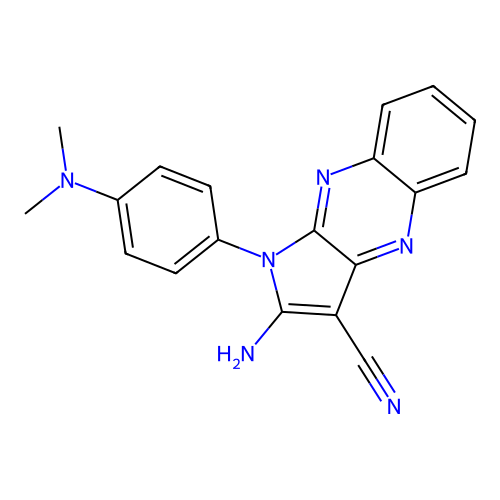 2-amino-1-(4-(dimethylamino)phenyl)-1H-pyrrolo[2,3-b]quinoxaline-3-carbonitrile structure