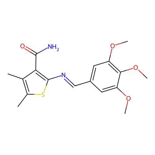 4,5-dimethyl-2-[(3,4,5-trimethoxybenzylidene)amino]-3-thiophenecarboxamide structure