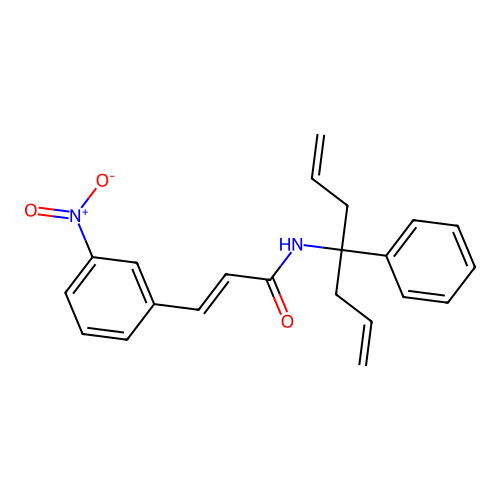 (2E)-3-(3-nitrophenyl)-N-(4-phenylhepta-1,6-dien-4-yl)prop-2-enamide structure