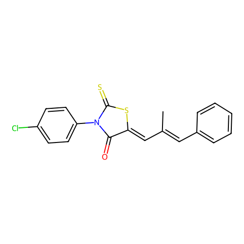 (Z)-3-(4-chlorophenyl)-5-((E)-2-methyl-3-phenylallylidene)-2-thioxothiazolidin-4-one structure